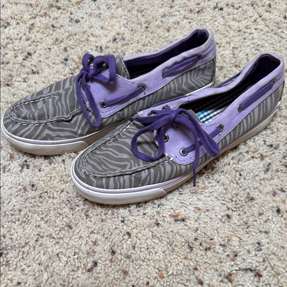 Sperry Zebra Print Sneakers with Purple Highlights